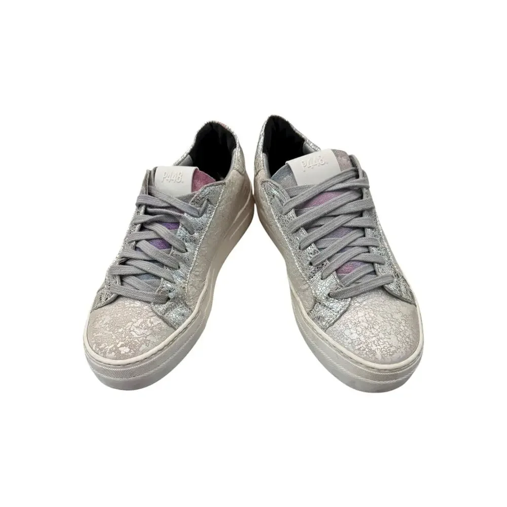 P448 Thea Metallic Silver Leather Platform Sneakers EU 37 US 6.5